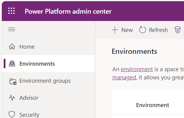 Power Platform Admin Center Environments