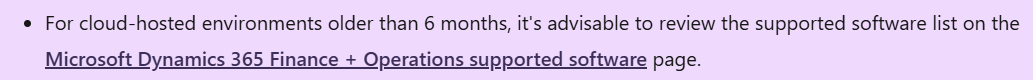 Software versions update advice in Microsoft Documentation