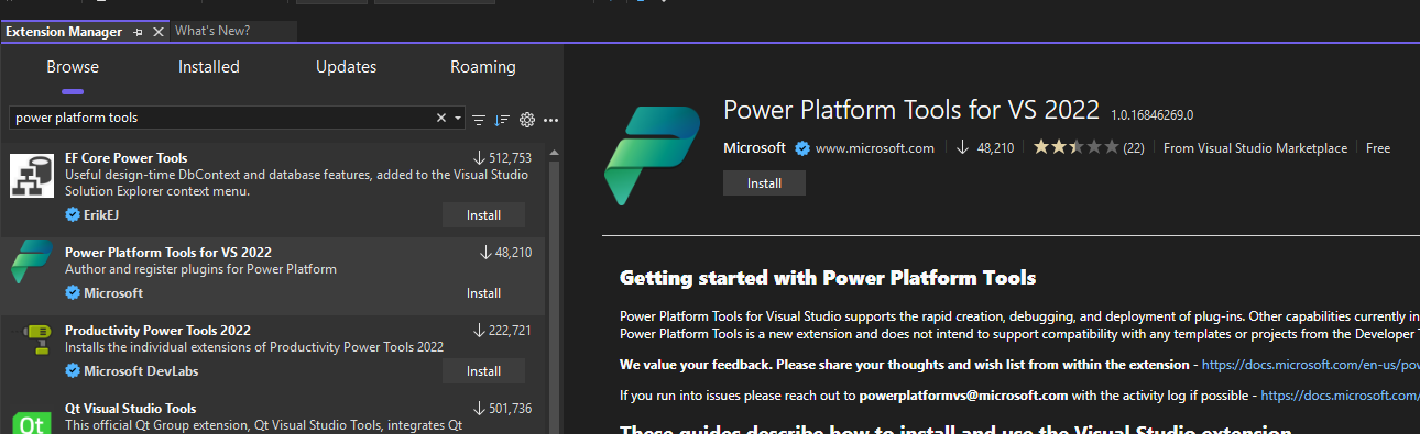 Power Platform Tools install