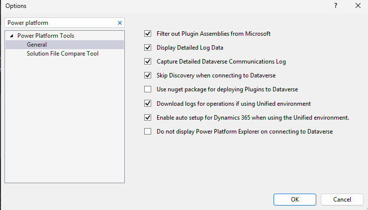Power Platform Tools options