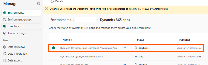 D365 Provisioning App installing