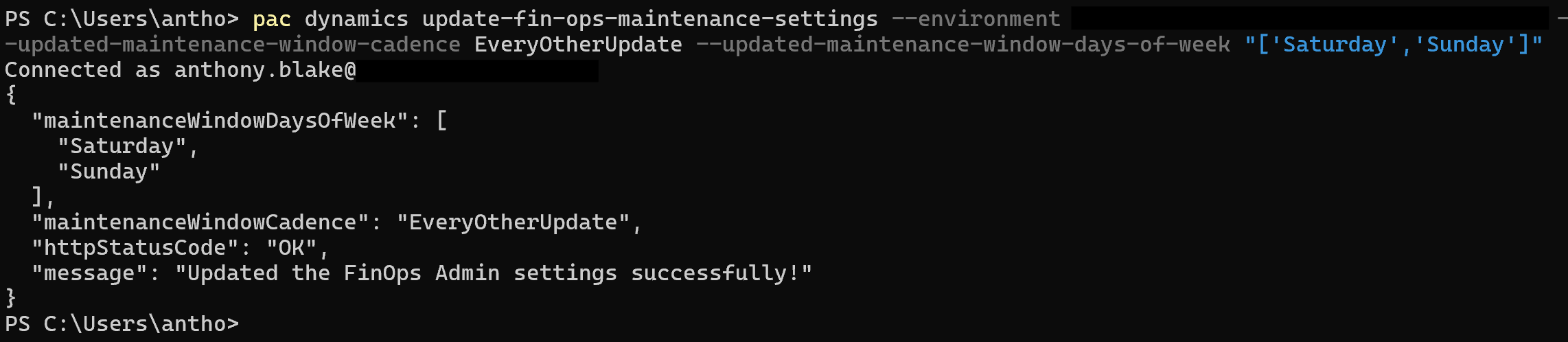 pac dynamics update-fin-ops-maintenance-settings